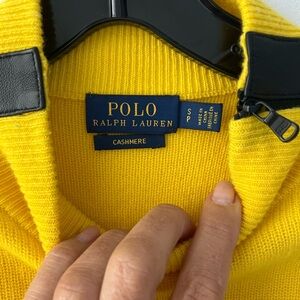 Polo Ralph Lauren 100% Cashmere Leather Side Stripe Sweater Yellow S/P.  New